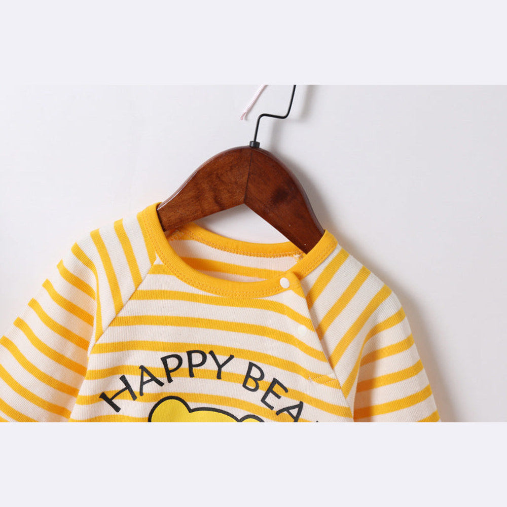 MyKids-USA® Baby Cartoon Bear & Striped Pattern Crotch Jumpsuit Romper