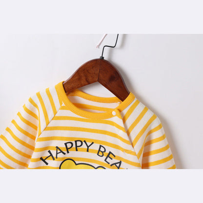 MyKids-USA® Baby Cartoon Bear & Striped Pattern Crotch Jumpsuit Romper