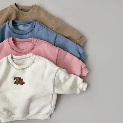 MyKids-USA® Baby Cartoon Bear Patched Graphic Hoodies Combo Solid Trousers Casual Sets
