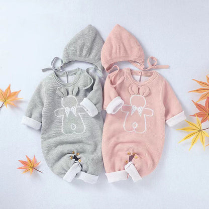 MyKids-USA® Baby Cartoon Bunny Embroidered Graphic Solid Warm Rompers With Hat