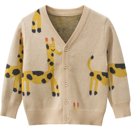MyKids-USA® Baby Cartoon Deer Pattern Single Breasted Design V-Neck Cardigan