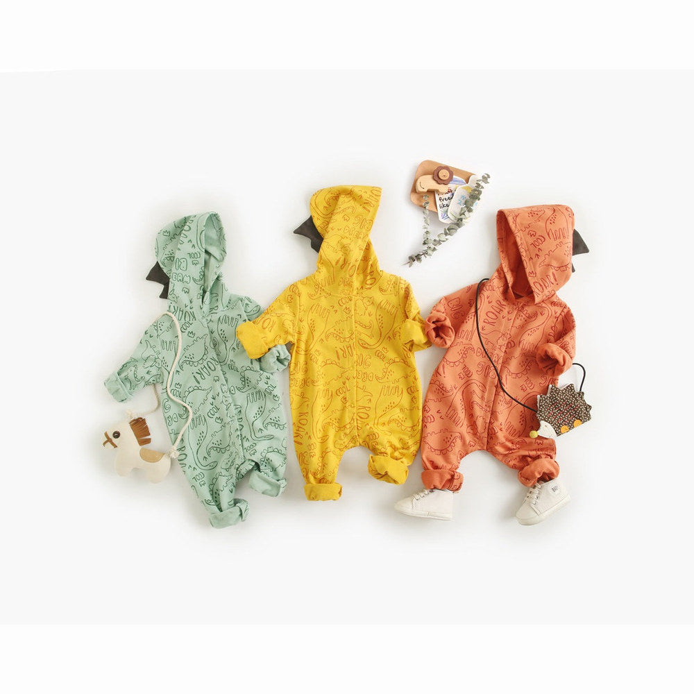 MyKids-USA® Baby Cartoon Dinosaur Graphic Snap Button Thin Style Rompers With Hat