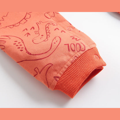 MyKids-USA® Baby Cartoon Dinosaur Graphic Snap Button Thin Style Rompers With Hat