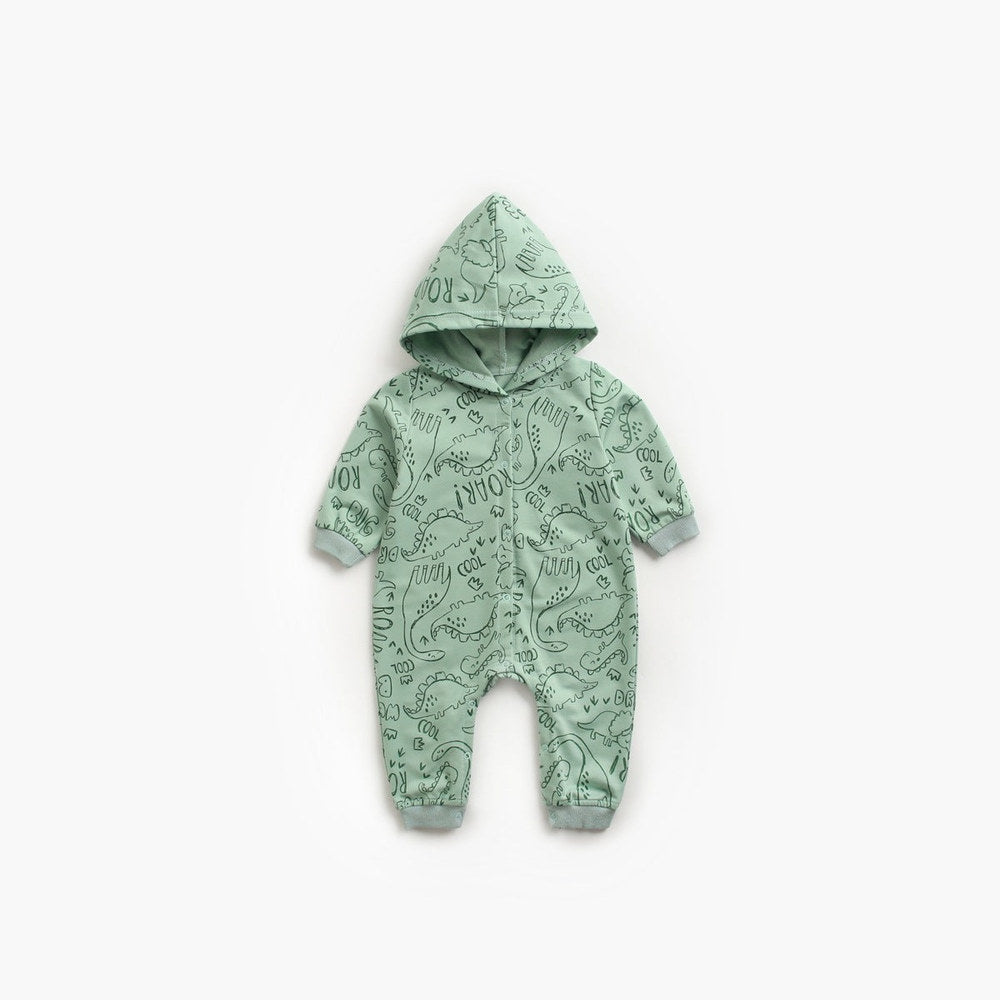 MyKids-USA® Baby Cartoon Dinosaur Graphic Snap Button Thin Style Rompers With Hat