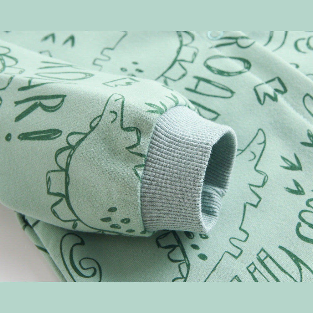 MyKids-USA® Baby Cartoon Dinosaur Graphic Snap Button Thin Style Rompers With Hat