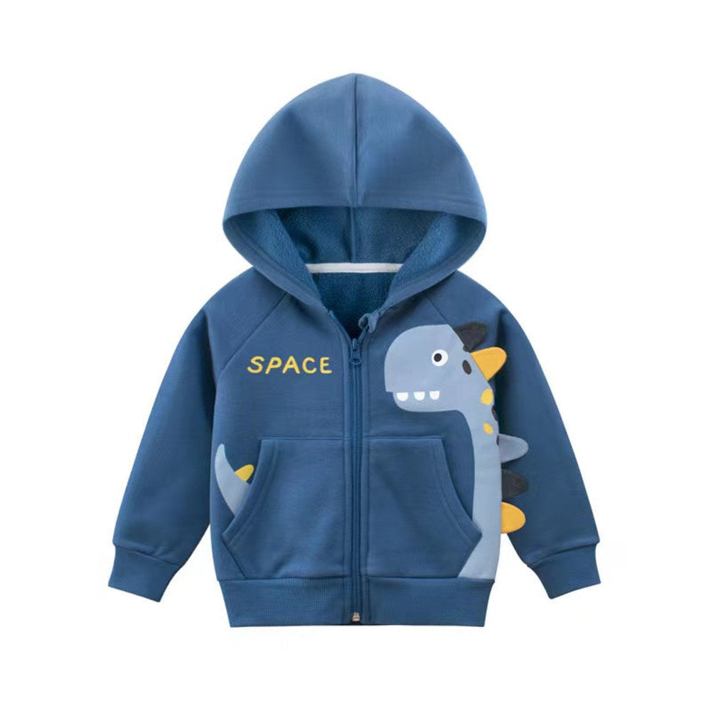 MyKids-USA® Baby Cartoon Dinosaur Graphic Zipper Front Fleece Coat With Hat