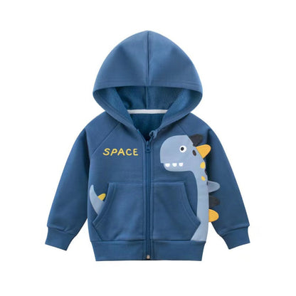 MyKids-USA® Baby Cartoon Dinosaur Graphic Zipper Front Fleece Coat With Hat