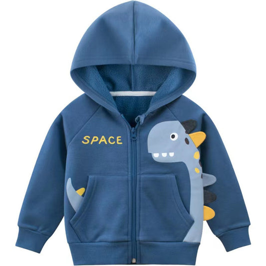 MyKids-USA® Baby Cartoon Dinosaur Graphic Zipper Front Fleece Coat With Hat