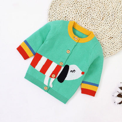 MyKids-USA® Baby Cartoon Dog Pattern Colorful Contrast Design Cardigan