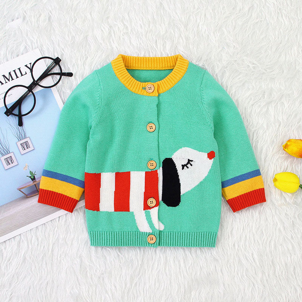 MyKids-USA® Baby Cartoon Dog Pattern Colorful Contrast Design Cardigan