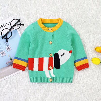 MyKids-USA® Baby Cartoon Dog Pattern Colorful Contrast Design Cardigan