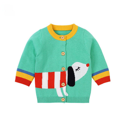 MyKids-USA® Baby Cartoon Dog Pattern Colorful Contrast Design Cardigan