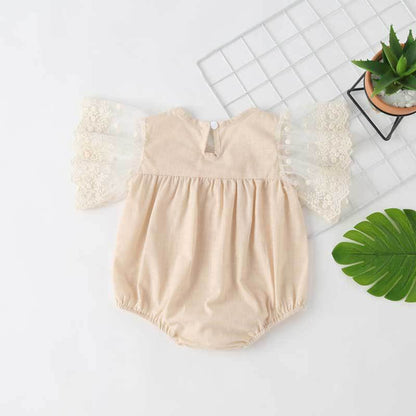 MyKids-USA® Baby Girl Lace-Sleeved Combo Lace-Collared Solid bodysuit