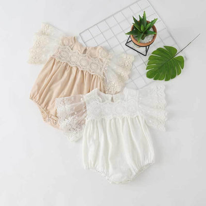 MyKids-USA® Baby Girl Lace-Sleeved Combo Lace-Collared Solid bodysuit