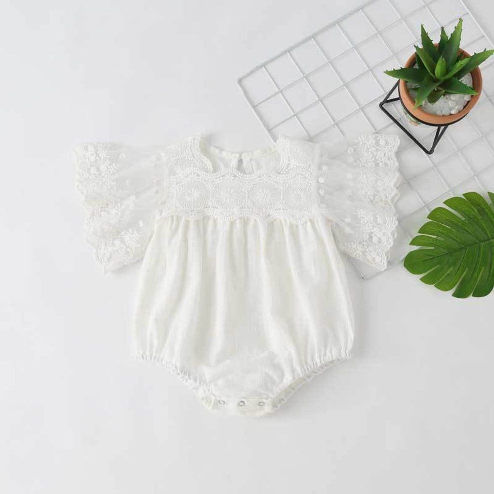 MyKids-USA® Baby Girl Lace-Sleeved Combo Lace-Collared Solid bodysuit