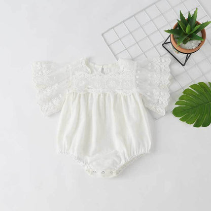 MyKids-USA® Baby Girl Lace-Sleeved Combo Lace-Collared Solid bodysuit