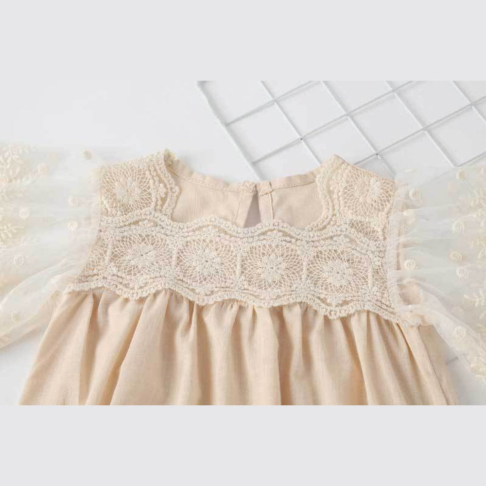MyKids-USA® Baby Girl Lace-Sleeved Combo Lace-Collared Solid bodysuit