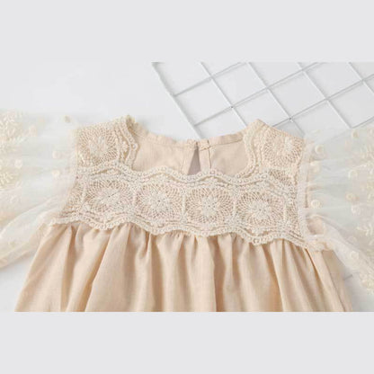 MyKids-USA® Baby Girl Lace-Sleeved Combo Lace-Collared Solid bodysuit
