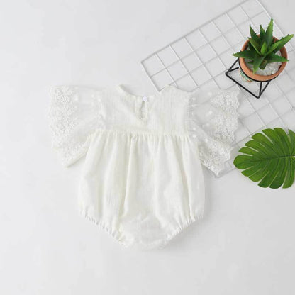 MyKids-USA® Baby Girl Lace-Sleeved Combo Lace-Collared Solid bodysuit
