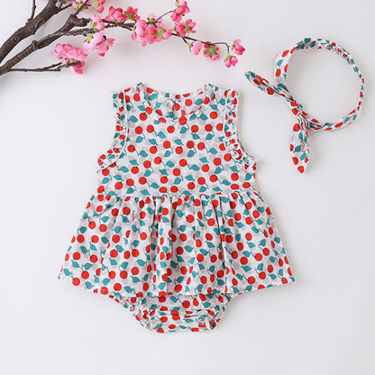 MyKids-USA® Baby Girl Cherry Print Sleeveless bodysuit With Headband