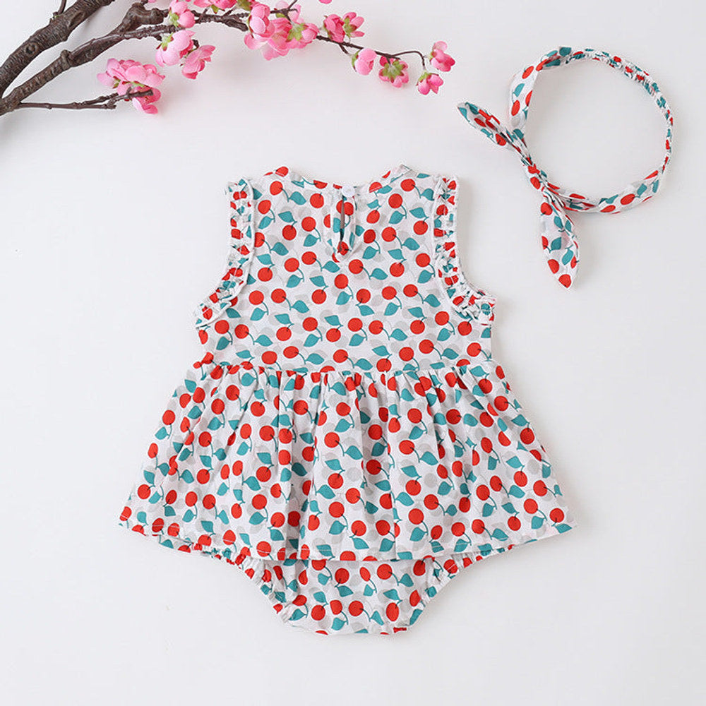 MyKids-USA® Baby Girl Cherry Print Sleeveless bodysuit With Headband