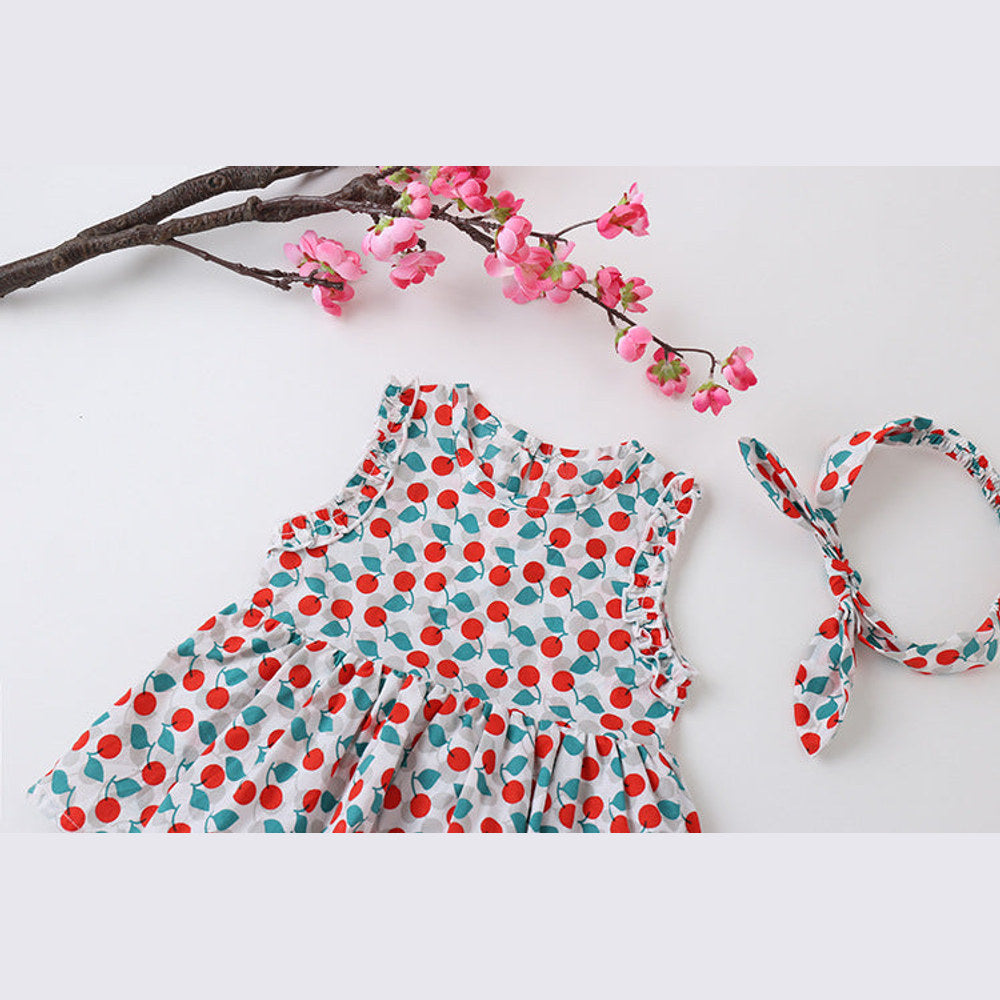 MyKids-USA® Baby Girl Cherry Print Sleeveless bodysuit With Headband