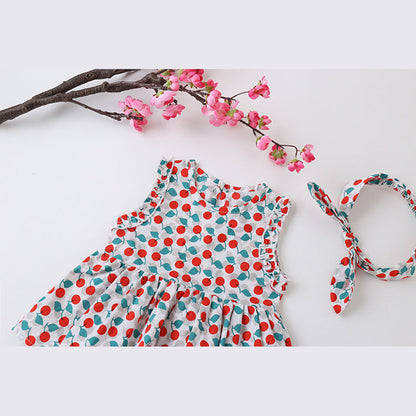 MyKids-USA® Baby Girl Cherry Print Sleeveless bodysuit With Headband