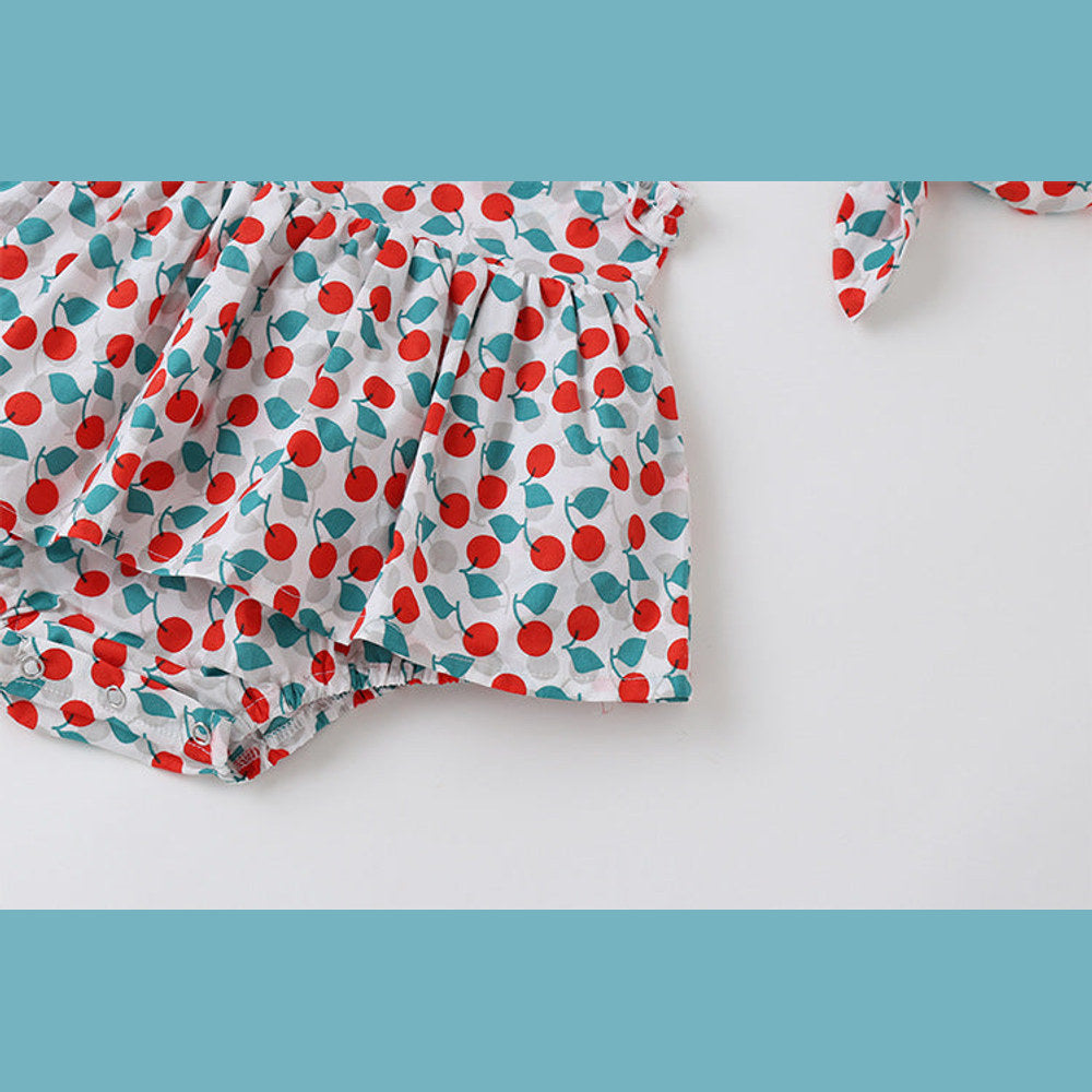 MyKids-USA® Baby Girl Cherry Print Sleeveless bodysuit With Headband