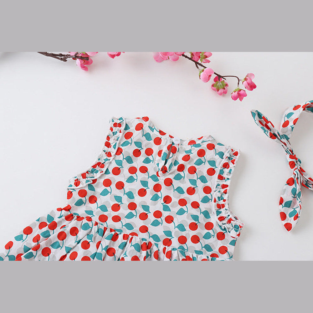 MyKids-USA® Baby Girl Cherry Print Sleeveless bodysuit With Headband
