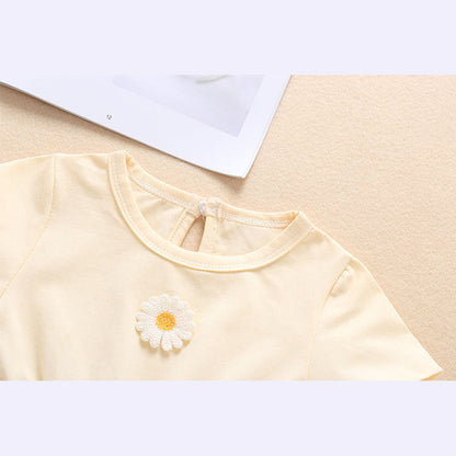MyKids-USA® Baby Girl Embroidery Daisy Short-Sleeved Round Collar Dress