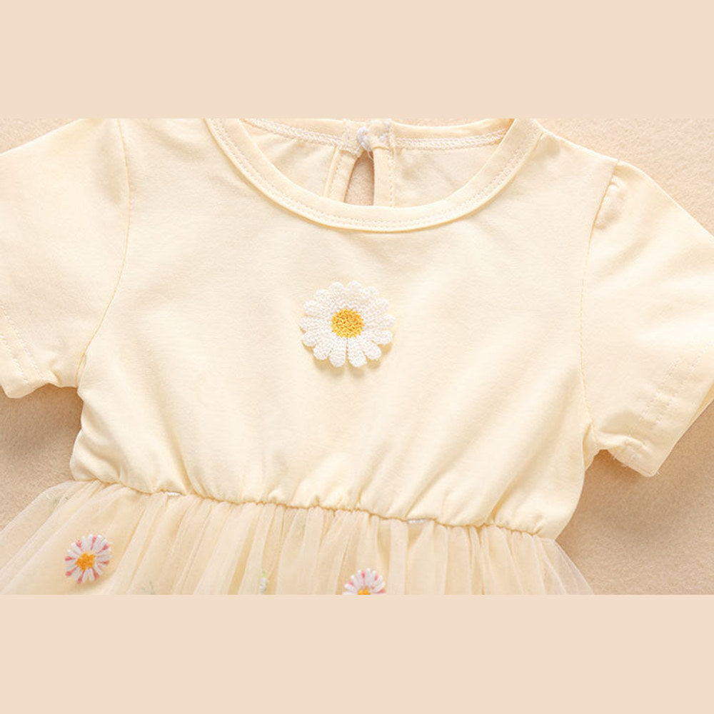 MyKids-USA® Baby Girl Embroidery Daisy Short-Sleeved Round Collar Dress