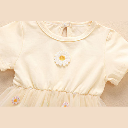 MyKids-USA® Baby Girl Embroidery Daisy Short-Sleeved Round Collar Dress