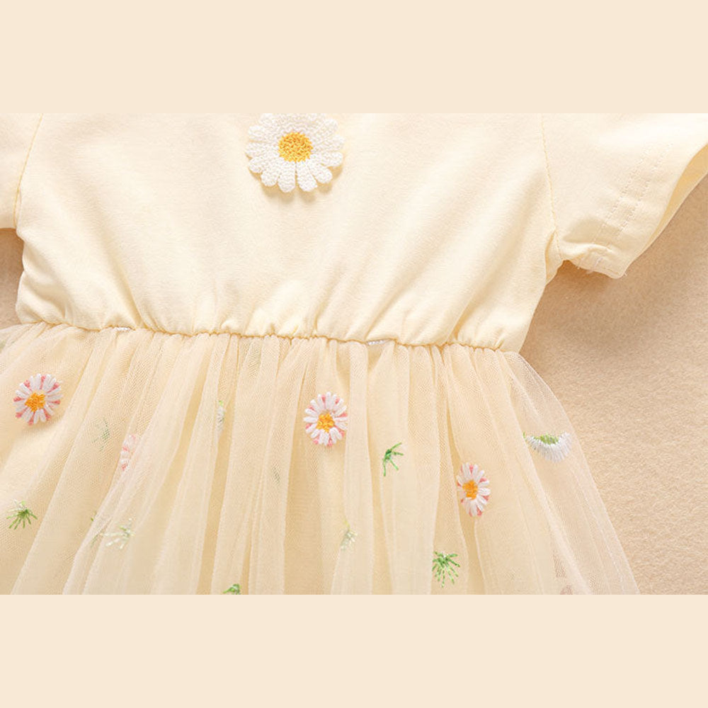 MyKids-USA® Baby Girl Embroidery Daisy Short-Sleeved Round Collar Dress