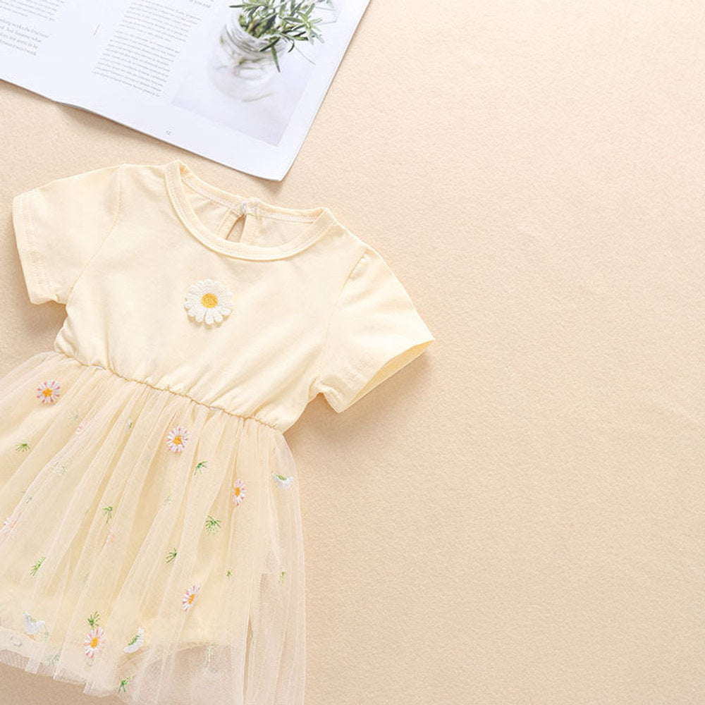 MyKids-USA® Baby Girl Embroidery Daisy Short-Sleeved Round Collar Dress
