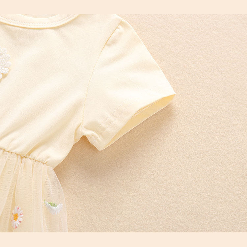 MyKids-USA® Baby Girl Embroidery Daisy Short-Sleeved Round Collar Dress