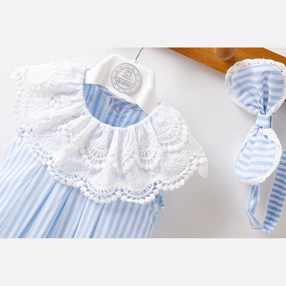 MyKids-USA® Baby Girl Stripped Pattern Ruffles Collar bodysuit