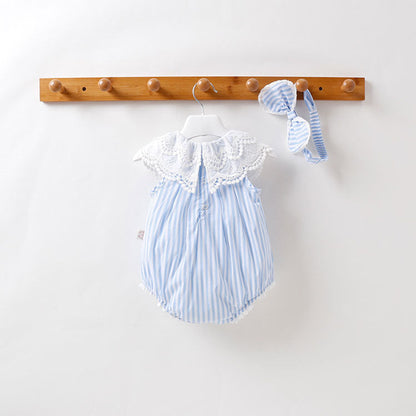 MyKids-USA® Baby Girl Stripped Pattern Ruffles Collar bodysuit