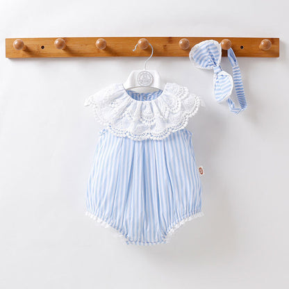 MyKids-USA® Baby Girl Stripped Pattern Ruffles Collar bodysuit