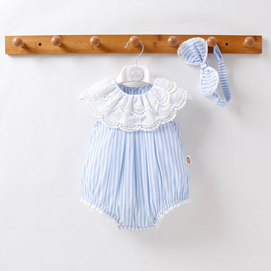 MyKids-USA® Baby Girl Stripped Pattern Ruffles Collar bodysuit