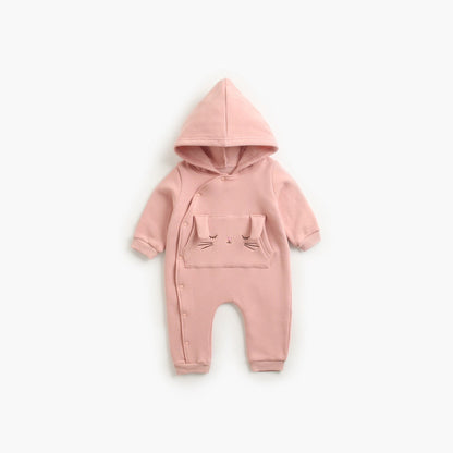 MyKids-USA® Baby Cartoon Embroidered Pattern Side Snap Button Fleece Rompers With Hat