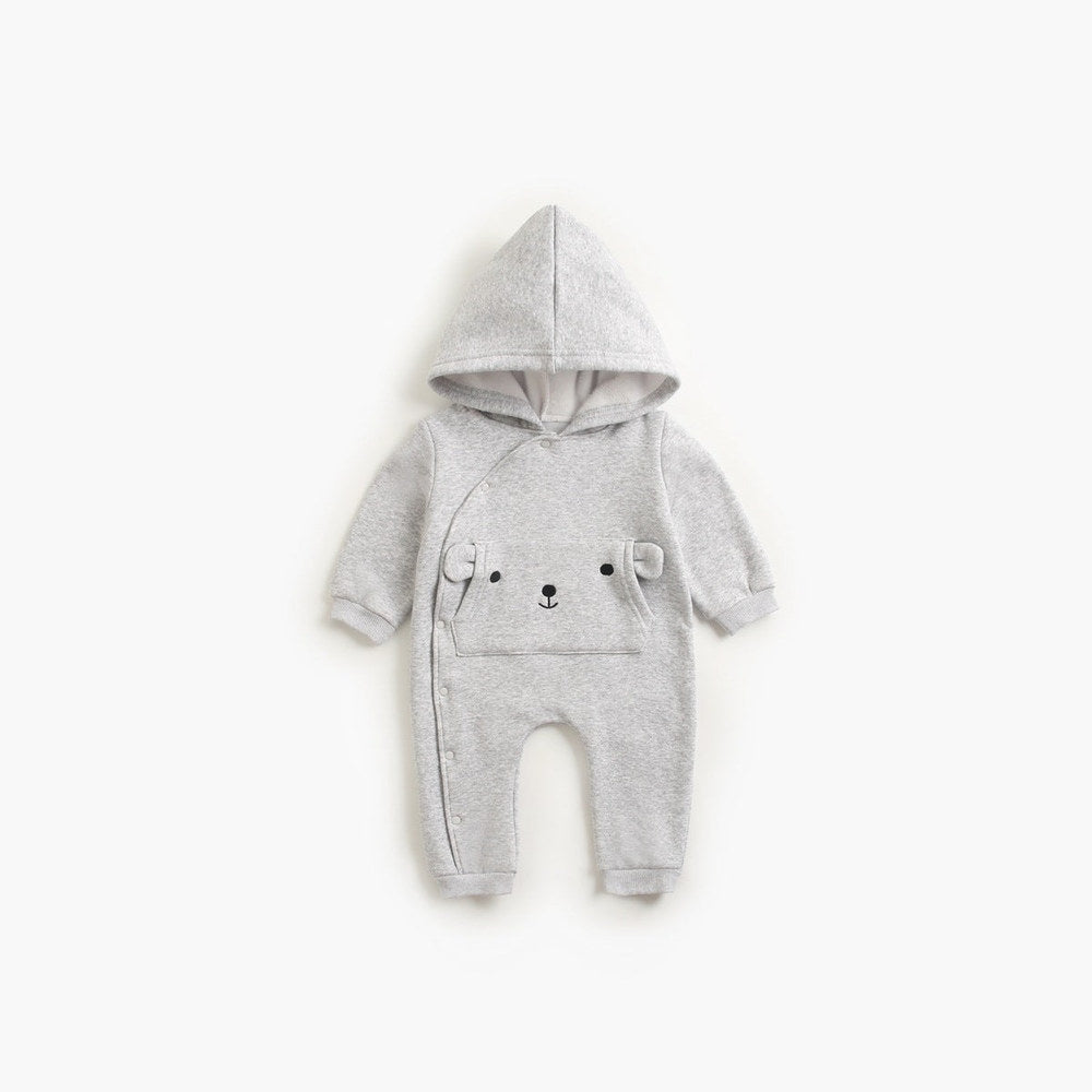 MyKids-USA® Baby Cartoon Embroidered Pattern Side Snap Button Fleece Rompers With Hat