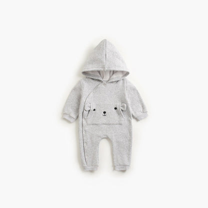MyKids-USA® Baby Cartoon Embroidered Pattern Side Snap Button Fleece Rompers With Hat