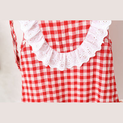 MyKids-USA® Baby Girl Grid Pattern Ruffles Collar Sleeveless Romper