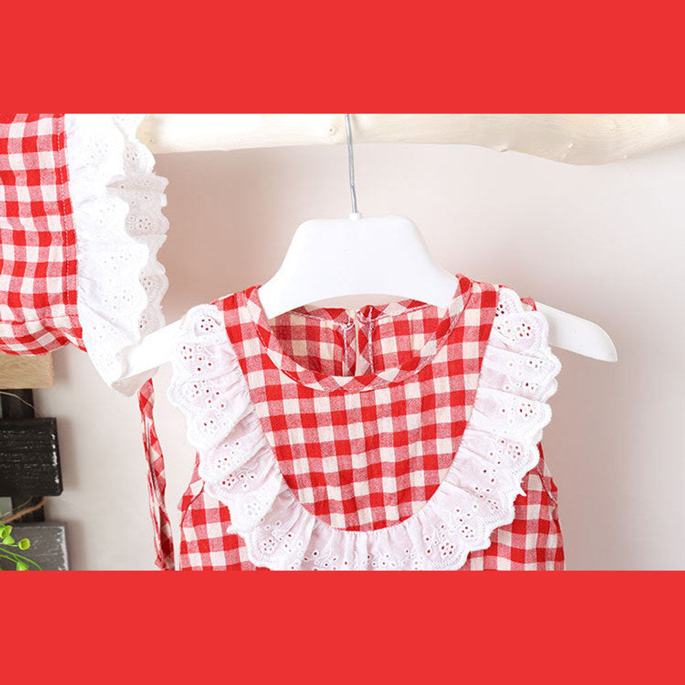 MyKids-USA® Baby Girl Grid Pattern Ruffles Collar Sleeveless Romper