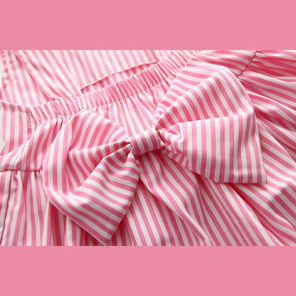 MyKids-USA® Baby Girl Striped Pattern Dress Combo Short Pants In Sets