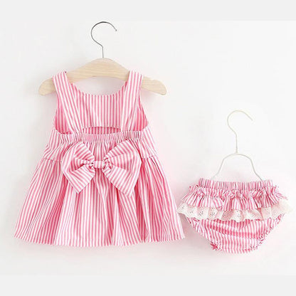 MyKids-USA® Baby Girl Striped Pattern Dress Combo Short Pants In Sets