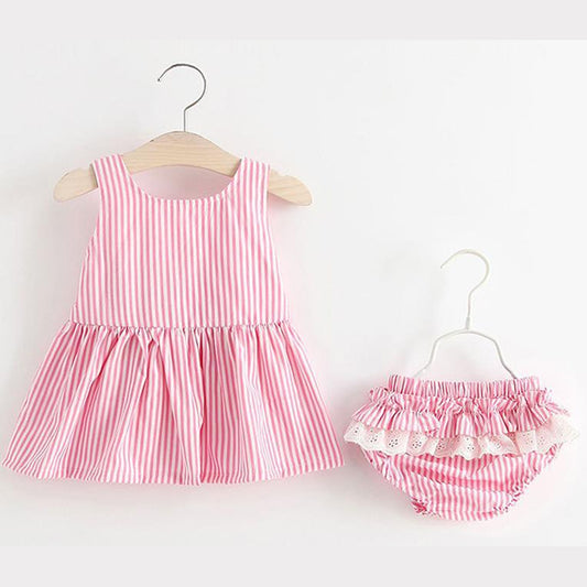 MyKids-USA® Baby Girl Striped Pattern Dress Combo Short Pants In Sets