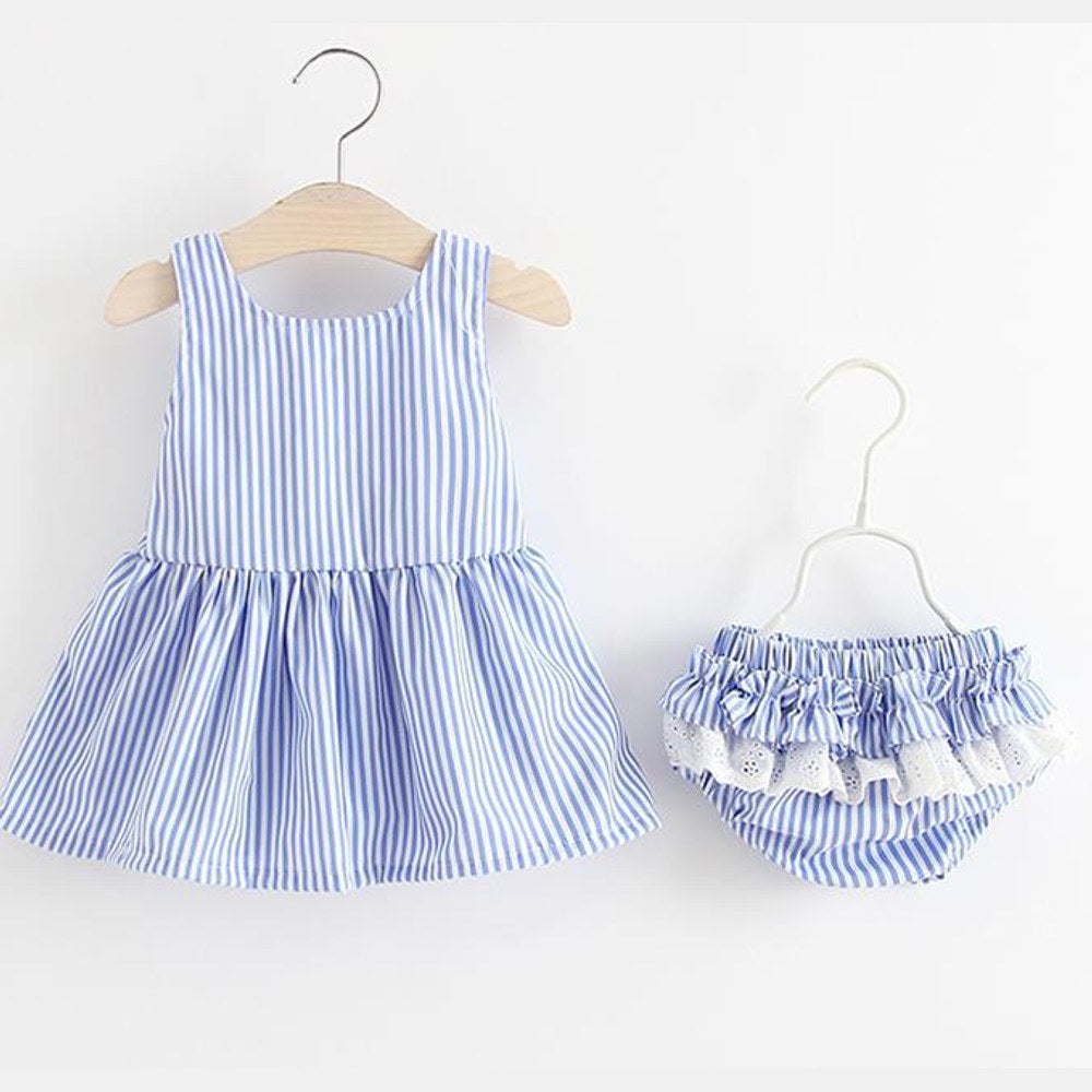 MyKids-USA® Baby Girl Striped Pattern Dress Combo Short Pants In Sets