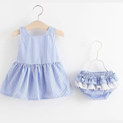 MyKids-USA® Baby Girl Striped Pattern Dress Combo Short Pants In Sets