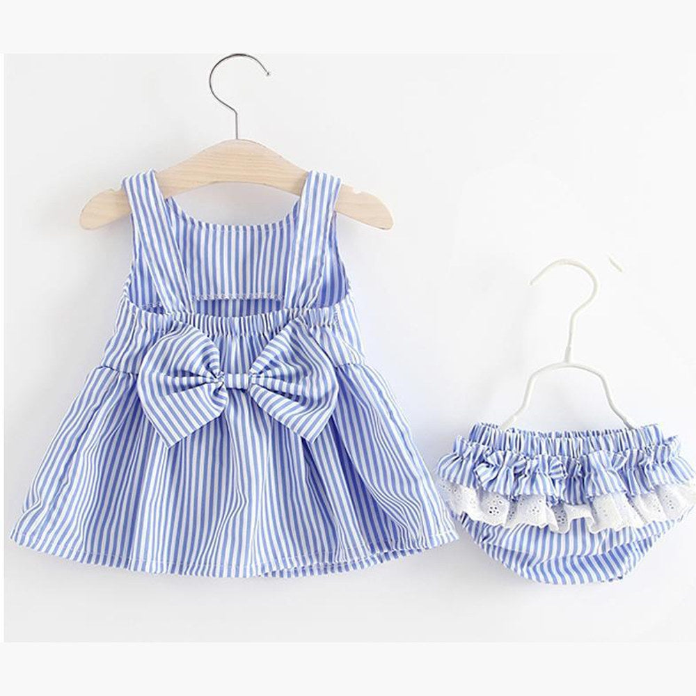 MyKids-USA® Baby Girl Striped Pattern Dress Combo Short Pants In Sets